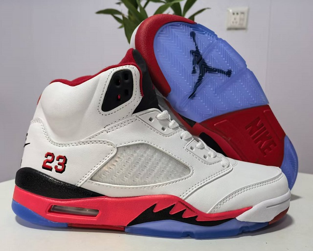 Women Air Jordan Shoes 5 Fire Red White Black [Women Cheap Jordans 5 2]